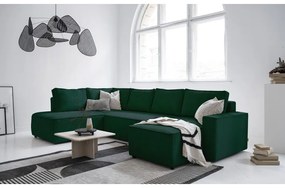 Sötétzöld kordbársony kinyitható sarokkanapé (bal oldali-U alakú) Brave Dave – Miuform