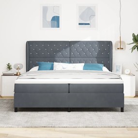 Box Spring Ágy Matraccal, Sötétszürke, 200x200 cm, Bársony