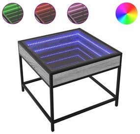 Szürke sonoma végtelen hatású LED-es dohányzóasztal 50x50x41 cm