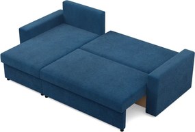 Zeus sarokkanapé, 2 ágyneműtartóval, egyenes kartámasz, kordbársony, univerzális oldal, hab töltet, kék