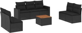 vidaXL 8 részes fekete polyrattan kerti ülőgarnitúra párnákkal