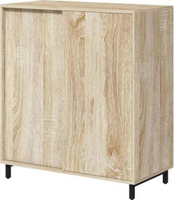 HOMCOM 4-szintes Cipőtároló, Forgácslap és Acél Cipőtároló Csúszóajtóval, Cipő Szervező 12 Pár Cipőhöz, 80x40x93 cm, Fa Szín | Aosom