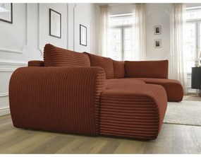 Téglavörös kordbársony kinyitható sarokkanapé (bal oldali-U alakú) Lucien – Bobochic Paris