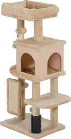 PawHut Macska Karcoló Fa 104 cm Magasságú Macska Tornyokkal, Platformokkal, Kefe, Függő Labdákkal és Karcoló Matracokkal - Beige | Aosom