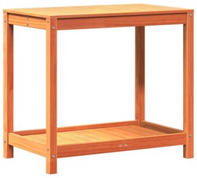 viaszbarna tömör fenyőfa ültetőasztal polccal 82,5x50x75 cm