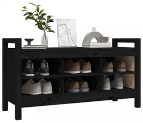 fekete tömör fenyőfa előszoba pad 110x40x60 cm