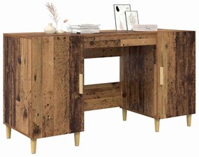 vidaXL Asztal polcokkal tárolóval Öreg fa 140 x 50 x 75 cm Faanyag