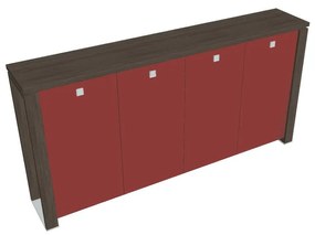 Verno+ közepes gardrób 260 x 46 x 130 cm, üvegajtó, antracit tölgy / piros