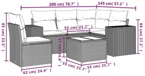 6 részes fekete polyrattan kerti ülőgarnitúra párnákkal