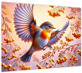 Üveg kép - Madár berkenyével (70x50 cm)