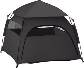 PawHut Kutyatábor, Kutya Sátor, Macska Ház Kültéri, Kutya Ház Hálós Ablakkal, Kutya Tipi Sátor Hordozó Táskával, Napernyő Kertbe, Nappaliba, Sötétszür