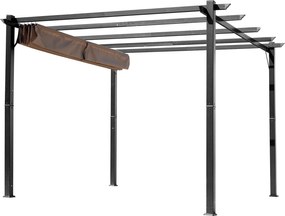 Outsunny Pergola Pavilon Állítható Folyóka Tetővel 3 x 4 m Teraszi Napernyő Alumínium Napvédő Borító Terasz Kert Szürke+Barna | Aosom