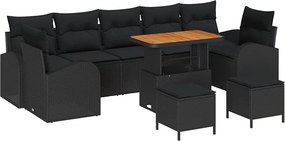 vidaXL Kerti Kanapé Szett párnával 10 pcs Fekete polirattan