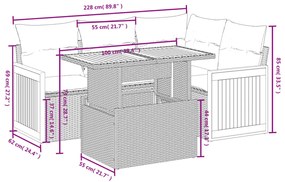 5 részes szürke polyrattan kerti ülőgarnitúra párnákkal