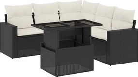 vidaXL 6 részes fekete polyrattan kerti ülőgarnitúra párnákkal