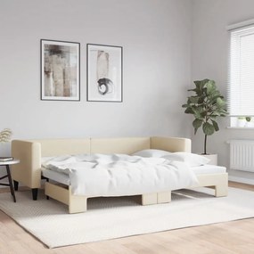 krémszínű kihúzható szövet heverő 80 x 200 cm