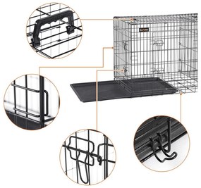 2 ajtós összecsukható ketrec, kutyaszállító ketrec 122x74,5x80,5 cm, fekete | FEANDREA