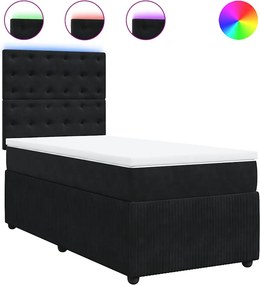 vidaXL fekete bársony rugós ágy matraccal 90x190 cm