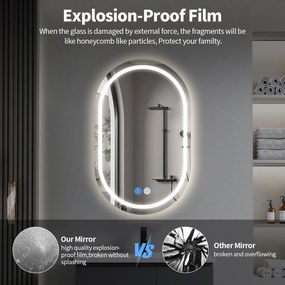 Erga Lyra, ovális LED tükör 60x100cm, 3 színű fény, első és hátsó világítás, páramentes fűtőbetét, ERG-V01-Lyra-6010-CL