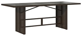 barna polyrattan üveglapos kerti asztal 190x80x75 cm