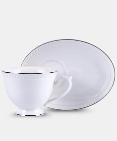 Fehér porcelán csésze domború arany szegéllyel hat személyes készlet Veroni Dominica