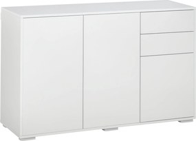 HOMCOM Oldalszekrény 2 Fiókkal, 3 Ajtóval, Állítható Polcokkal, Tároló Szekrény Hálószobába, Nappaliba 117 x 36 x 74 cm Fehér | Aosom