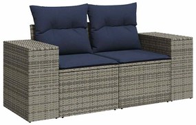 14 részes szürke polyrattan akácfa kerti ülőgarnitúra párnákkal