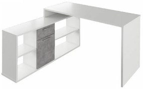 Sarok íróasztal, fehér/beton, NOE NEW