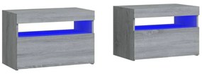 2 db szürke sonoma színű LED-es éjjeliszekrény 60x35x40 cm