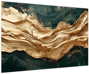 Kép - Zöld absztrakció arannyal II. (90x60 cm)