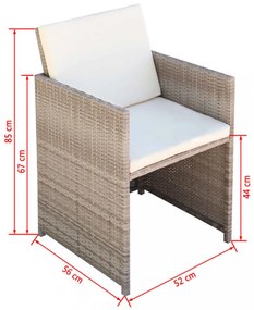 9-részes bézs polyrattan kültéri étkezőszett párnákkal