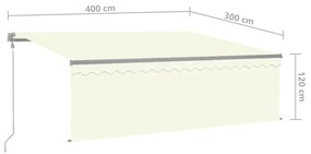 krémszínű szélérzékelős, LED-es napellenző redőnnyel 4x3 m