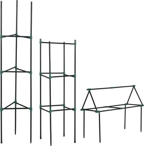 Outsunny 3 darabos növénytartó szett, 3 szintes növénytartó, kerti növénytartó cövekek, trellis, paradicsomkaró mászó növényekhez, acél, zöld, 38 x 38