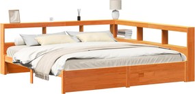 vidaXL Könyvespolcos Ágy 2 pcs Faggyú barna 200 x 200 cm Tömör fenyőfa