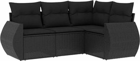 vidaXL 4 részes fekete polyrattan kerti ülőgarnitúra párnákkal