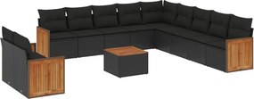 vidaXL 12 részes fekete polyrattan kerti ülőgarnitúra párnákkal