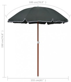 antracitszürke napernyő acélrúddal 180 cm