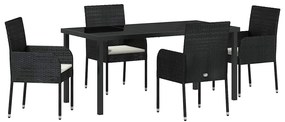 vidaXL Kert étkező szett párnával 5 pcs Fekete polirattan