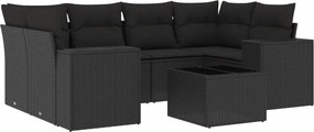 vidaXL 7 részes fekete polyrattan kerti ülőgarnitúra párnával