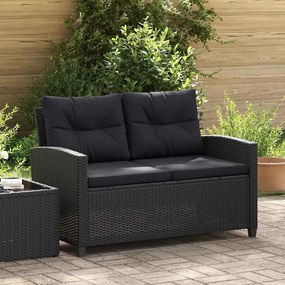 vidaXL fekete polyrattan kétszemélyes kerti kanapé párnákkal 124 cm