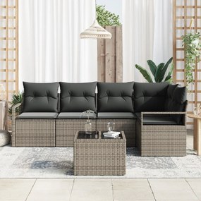 5 darabos kertkanapé szett párnákkal fekete poli rattan, 2 személyes kertkanapé tárolóval és párnákkal szürke poli rattan