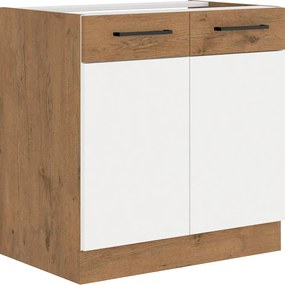 Mosogató szekrény, fehér magasfényű HG/ lancelot tölgy, VEGA 80 ZL 2F BB