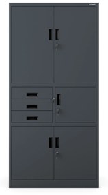 Fém iratszekrény széffel és fiókokkal FILIP II, 900 x 1850 x 400 mm, szürke
