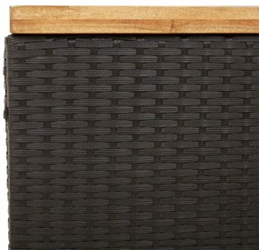 fekete polyrattan és akácfa kerti tárolóláda 110 x 55 x 63 cm