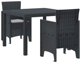 3 darabos kertie étkező szett párnákkal, antracit, poli rattan