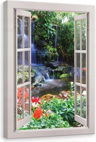 Vászonkép 80x120 Trópusi vízesés természet ablak illúzió frissesség nyugalom