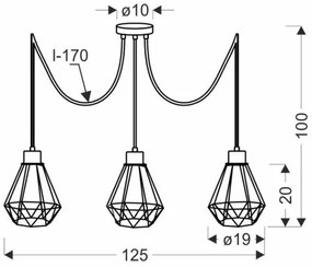 Csillár zsinóron PRIMO 3xE27/60W/230V pók fekete/arany