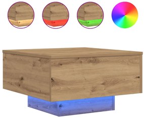 LED világítással ellátott dohányzóasztal, műgyanta tölgy, 55x55x31 cm
