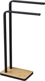 Törölközőtartó, fekete fém/bambusz, LABAV