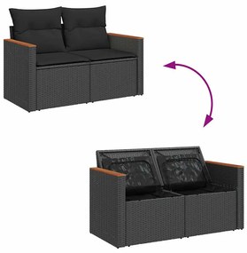 11 részes fekete polyrattan akácfa kerti ülőgarnitúra párnákkal
